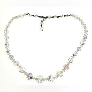 Vintage Clear Aurora Borealis AB Graduated Faceted Crystal Choker Necklace